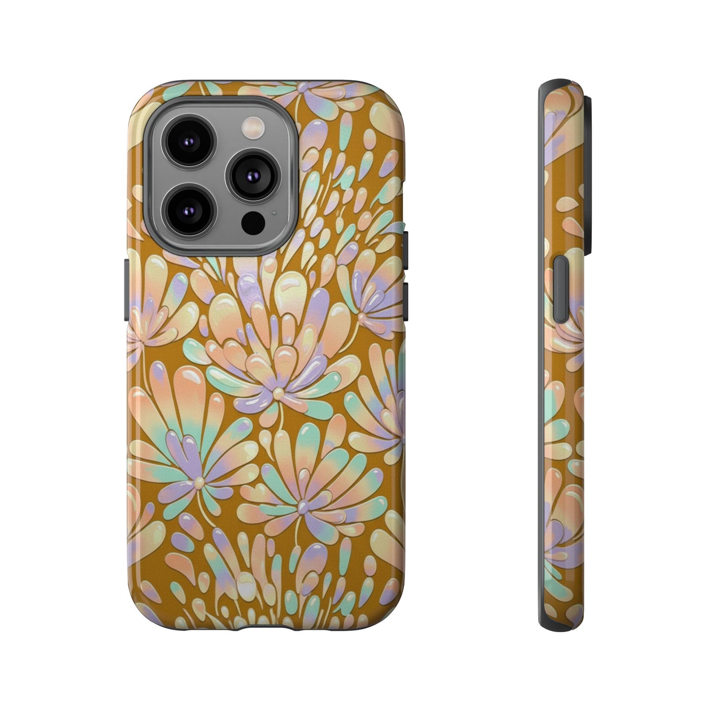 Floral Burst Tough Phone Case – Gold Pastel Botanical Protection