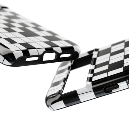 Crossword Grid Phone Case — Black & White Puzzle Pattern Tough Phone Cover