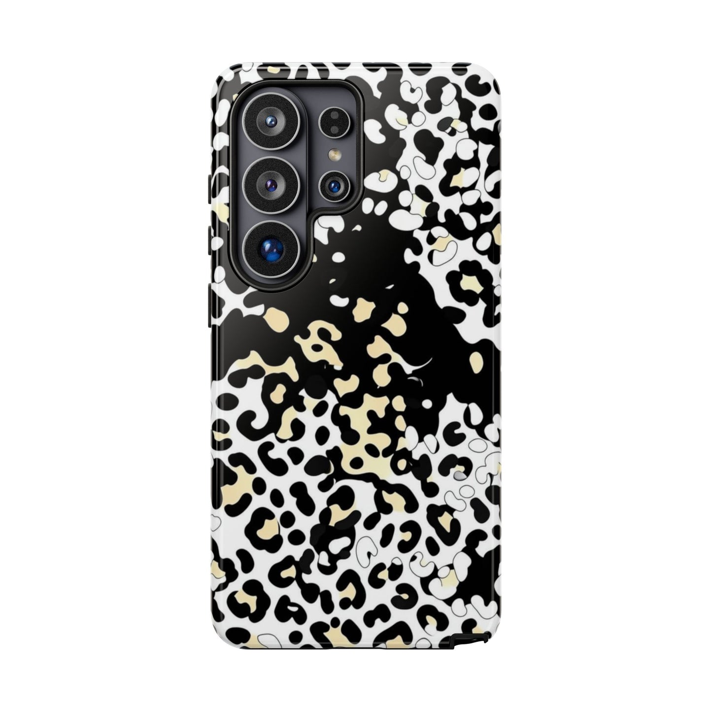 Leopard Splash Tough Phone Case — Black & Cream Animal Print Protective Cover