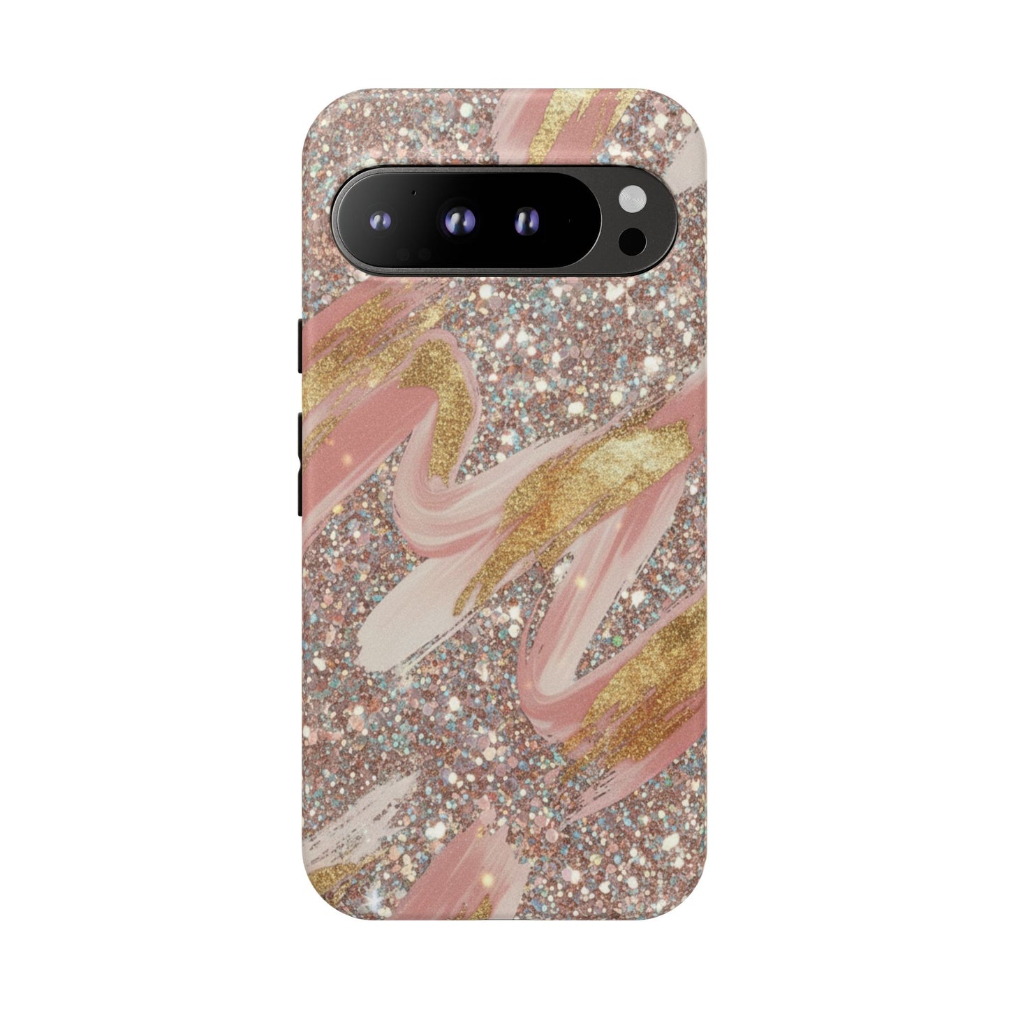 Glitter Blush Marble Phone Case — Pink Gold Swirl Tough Case