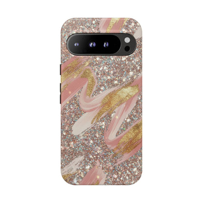 Glitter Blush Marble Phone Case — Pink Gold Swirl Tough Case