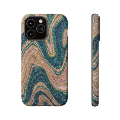 Marbled Teal & Gold Phone Case — Glitter Swirl Tough Case