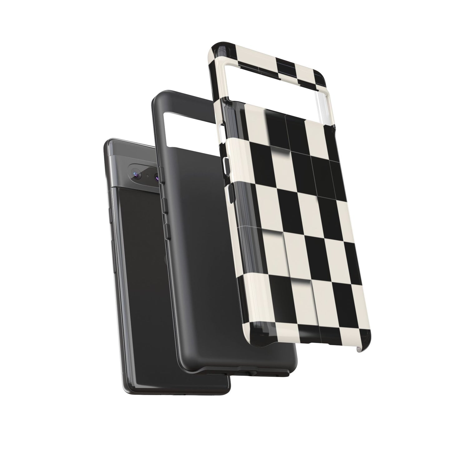 Checkerboard Tough Phone Case — Classic Black & Cream Grid Protective Cover
