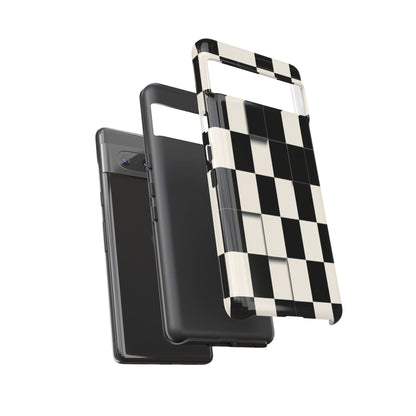Checkerboard Tough Phone Case — Classic Black & Cream Grid Protective Cover