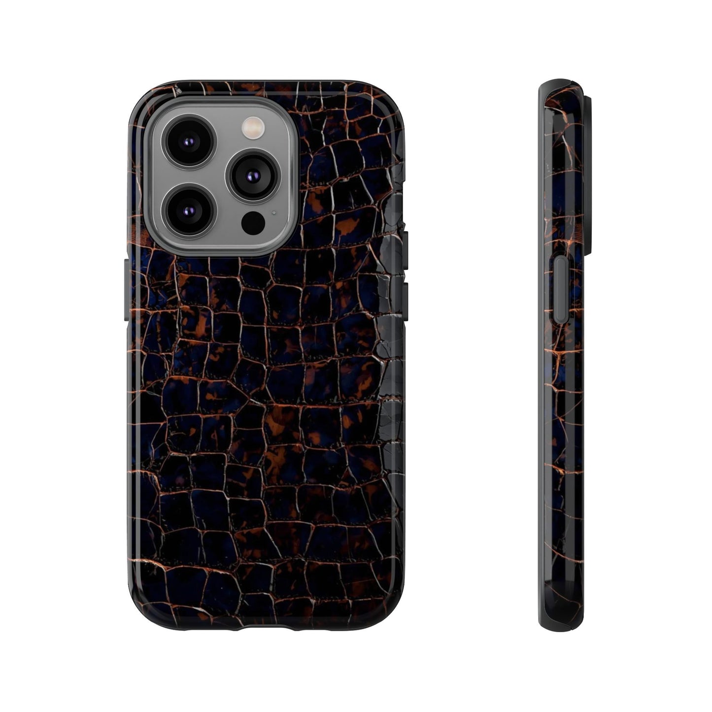 Croc-Embossed Tough Phone Case — Shockproof Black Alligator Texture
