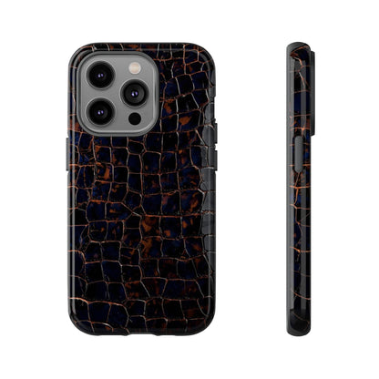 Croc-Embossed Tough Phone Case — Shockproof Black Alligator Texture