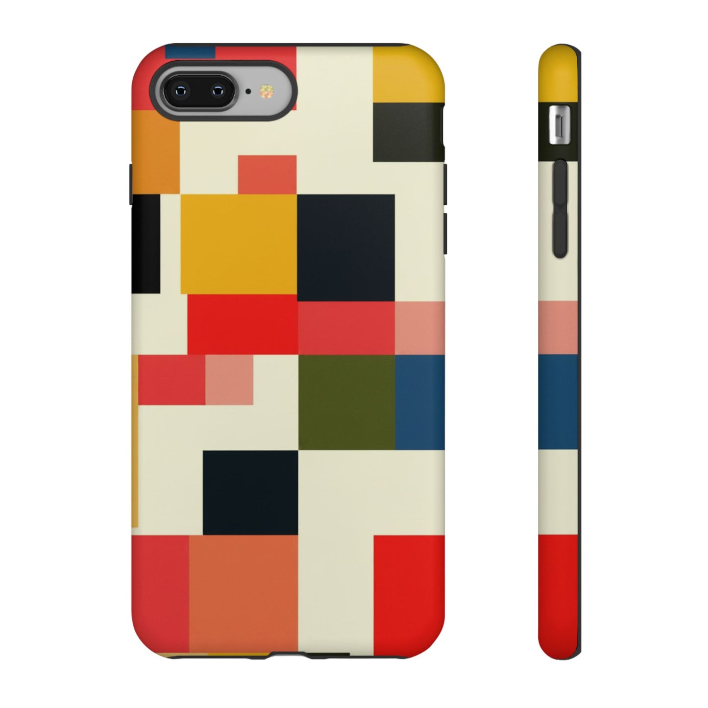 Abstract Color Block Tough Phone Case — Retro Geometric Protective Cover