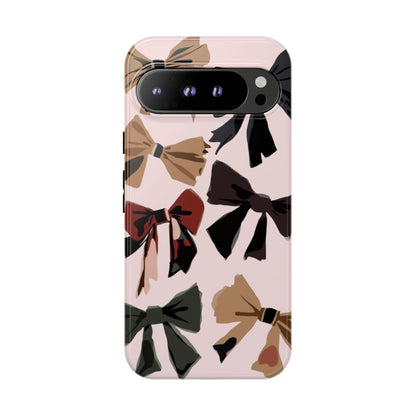 Bow Pattern Phone Case - Pink, Brown & Black Bows Protective Cover
