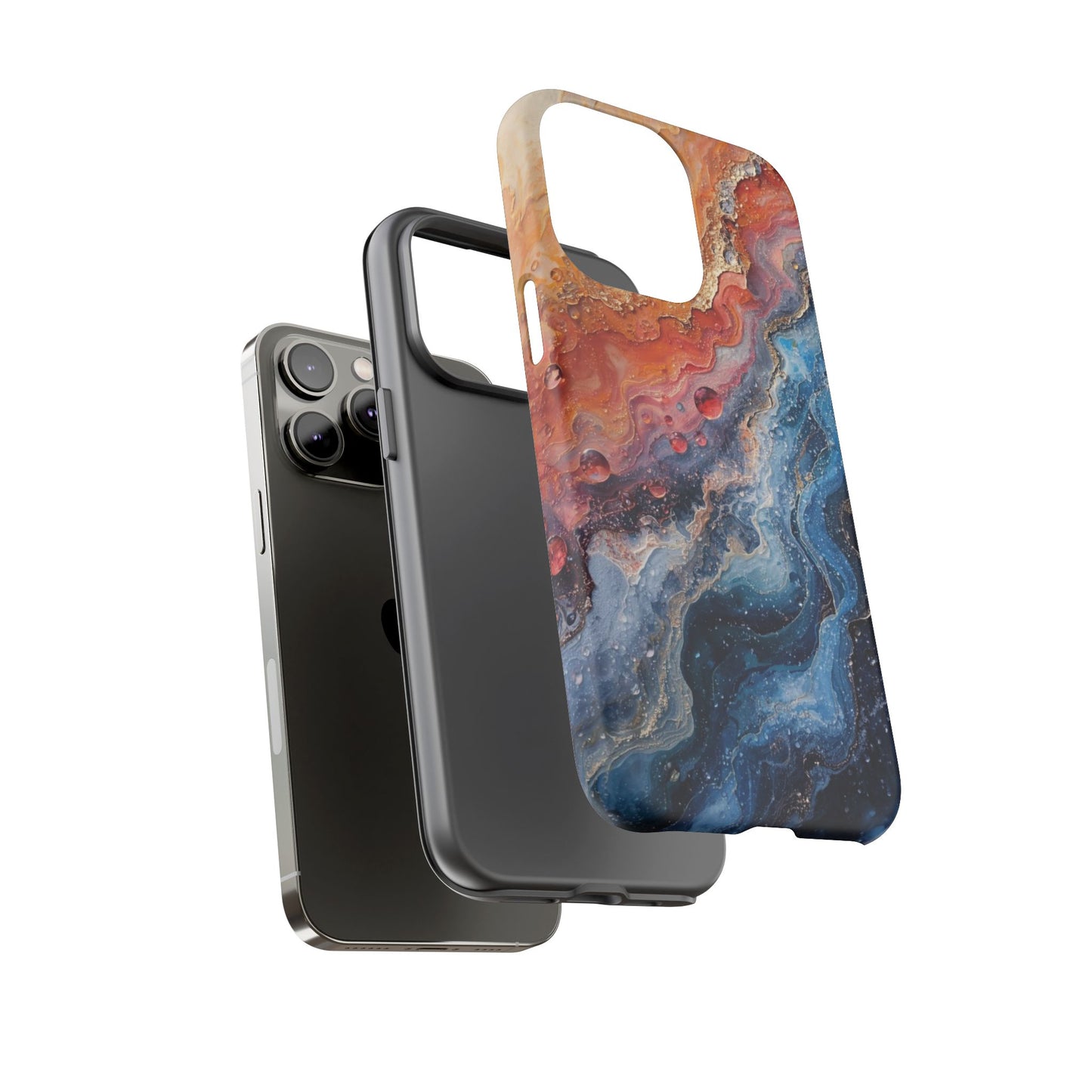 Marbled Galaxy Tough Phone Case — Abstract Blue & Coral Protective Cover