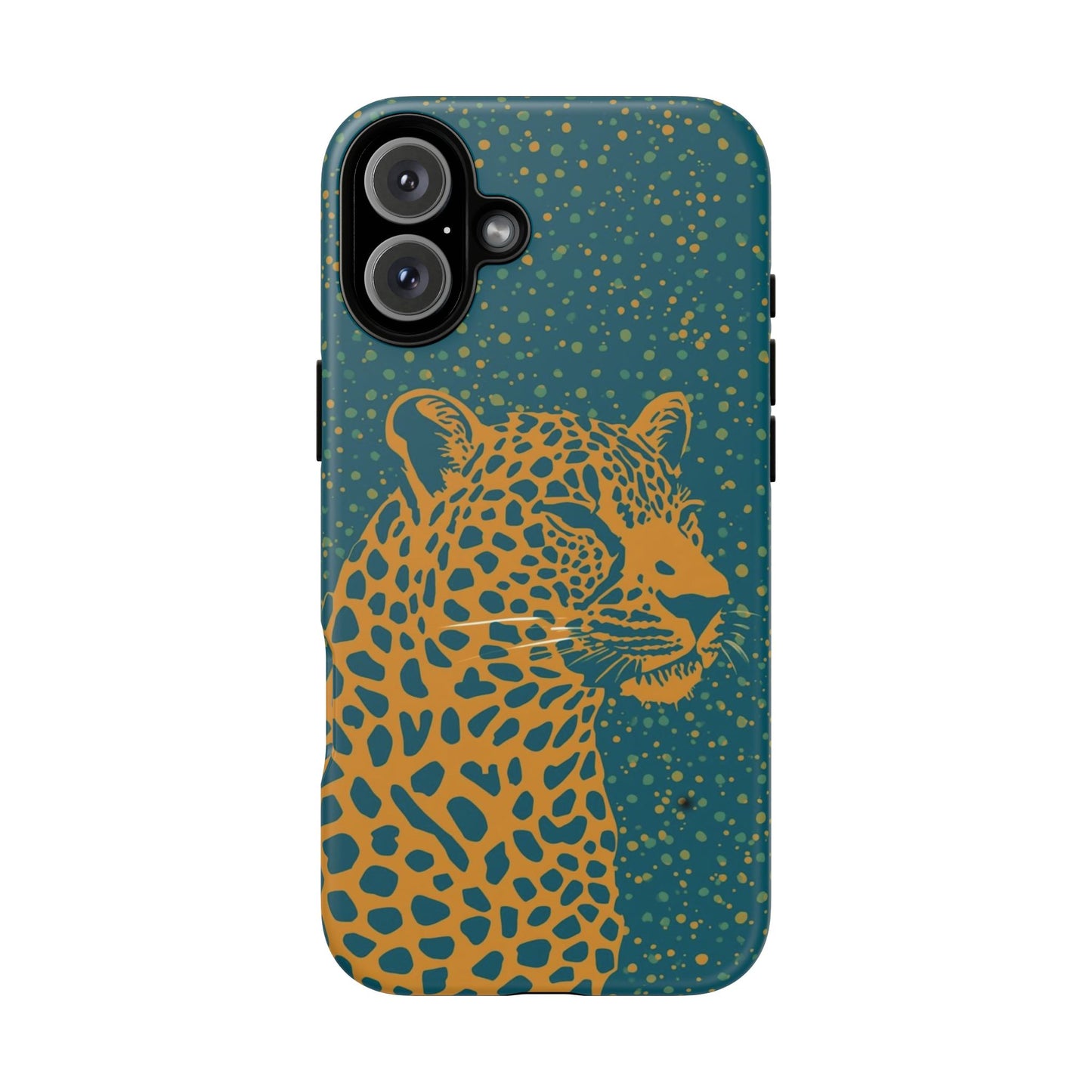 Leopard Spotlight Phone Case — Teal Gold Animal Print Protective Cover