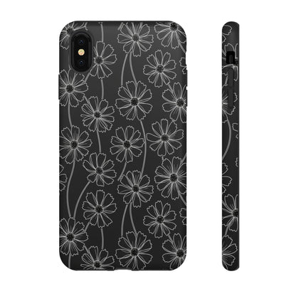 Floral Doodle Tough Phone Case — Black & Gray Daisy Pattern