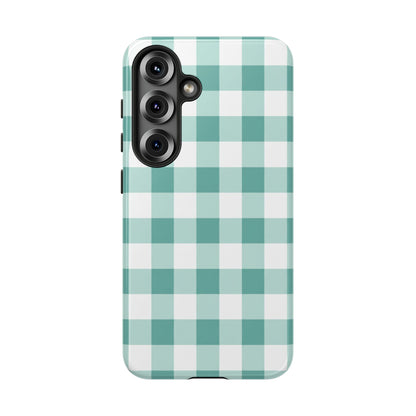 Mint Green Buffalo Check Tough Phone Case — Durable Plaid Protective Cover
