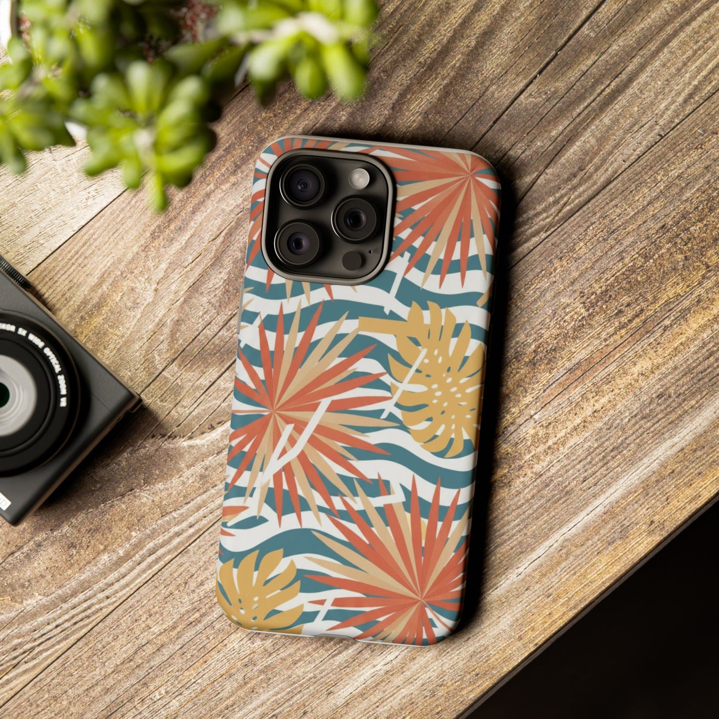 Tropical Palm Tough Phone Case – Retro Wave Floral Protective Cover
