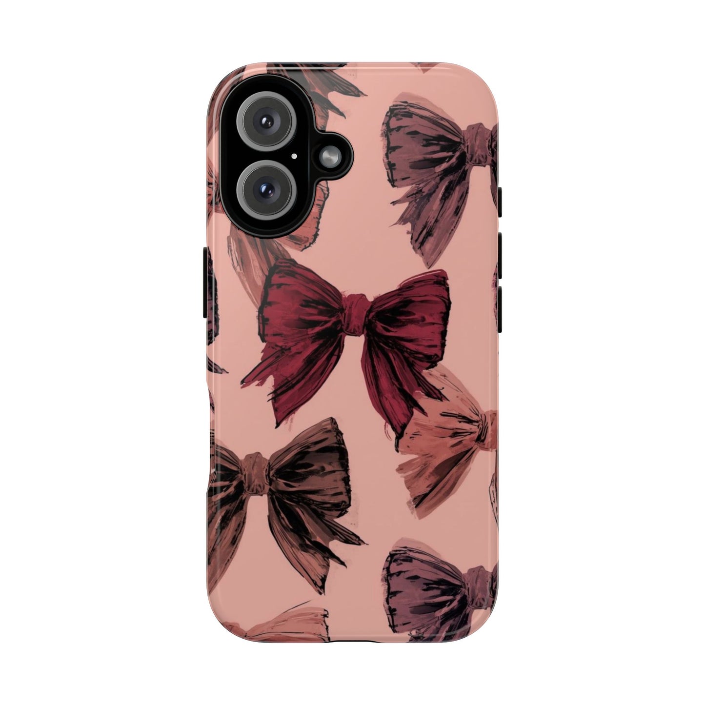 Bow Pattern Tough Phone Case — Pink Watercolor Bows Protective iPhone Cover