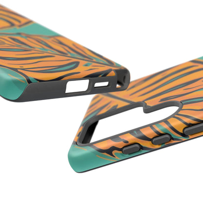 Tropical Leaf Tough Phone Case — Orange Monstera Design on Teal