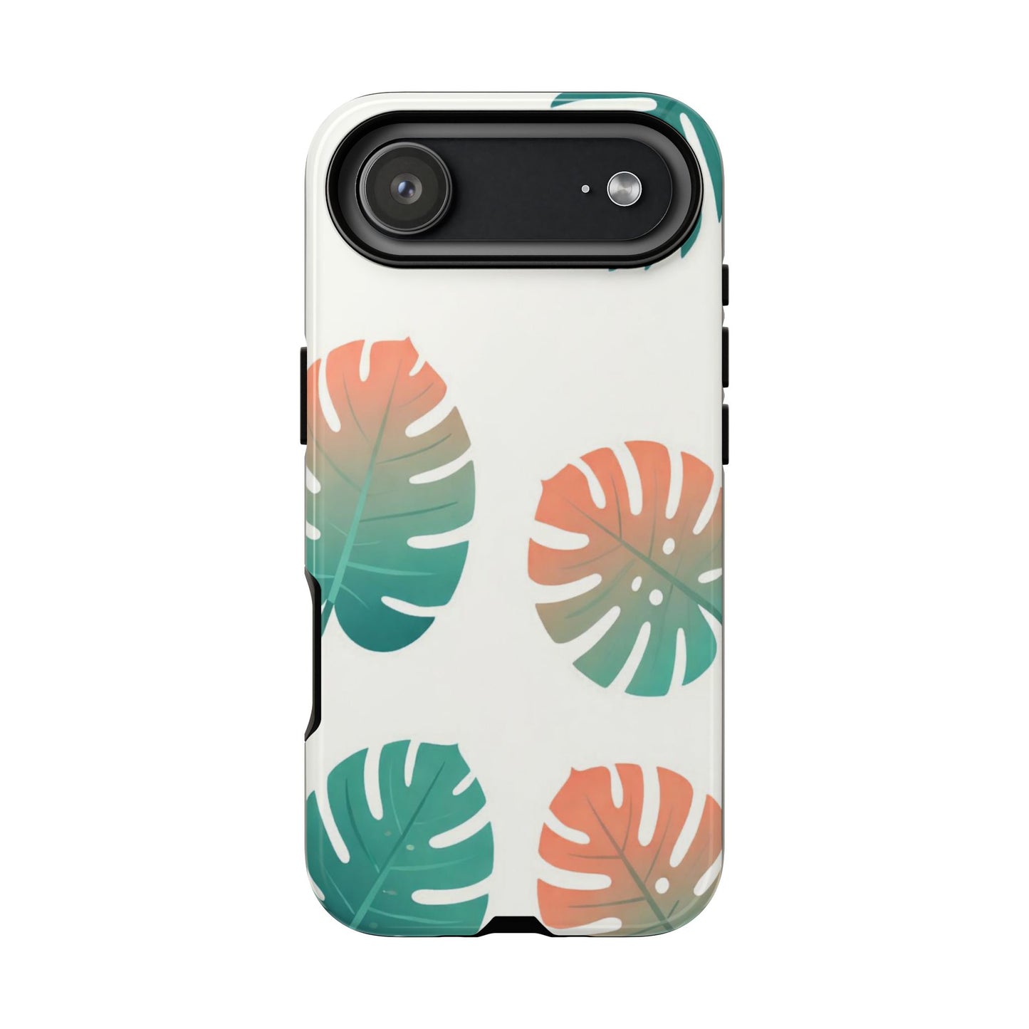 Tropical Monstera Tough Phone Case — Coral & Teal Leaf Protective Cover