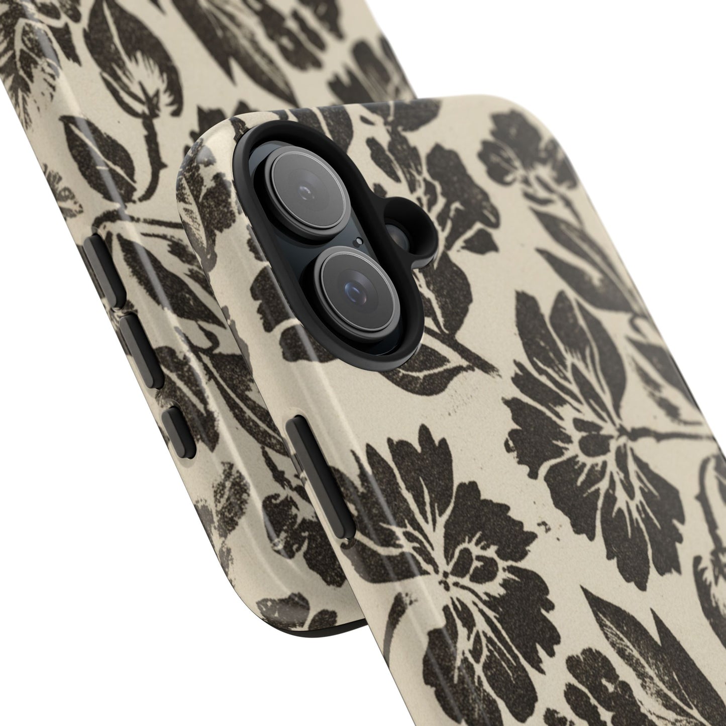 Floral Noir Tough Phone Case — Black Vintage Flower Protective Cover