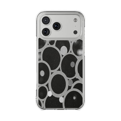 Magnetic Clear Phone Case — Abstract Black & Gray Bubble Design, Impact-Resistant