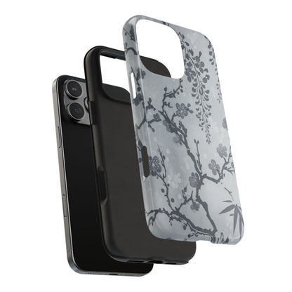Tough Phone Case — Gray Cherry Blossom Ink Floral Design