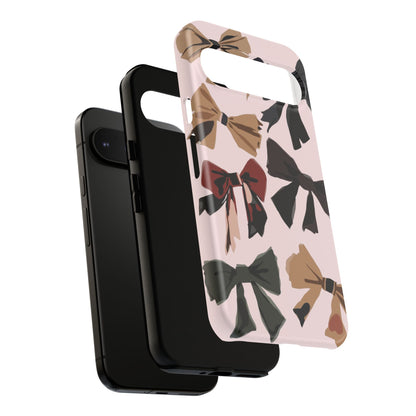 Bow Pattern Phone Case - Pink, Brown & Black Bows Protective Cover