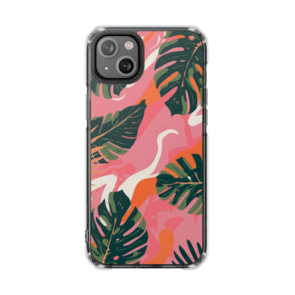 Clear Magnetic Phone Case — Tropical Pink Monstera Design