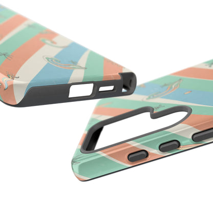 Retro Beach Stripes Phone Case — Sun, Waves & Palm Pattern Tough Case