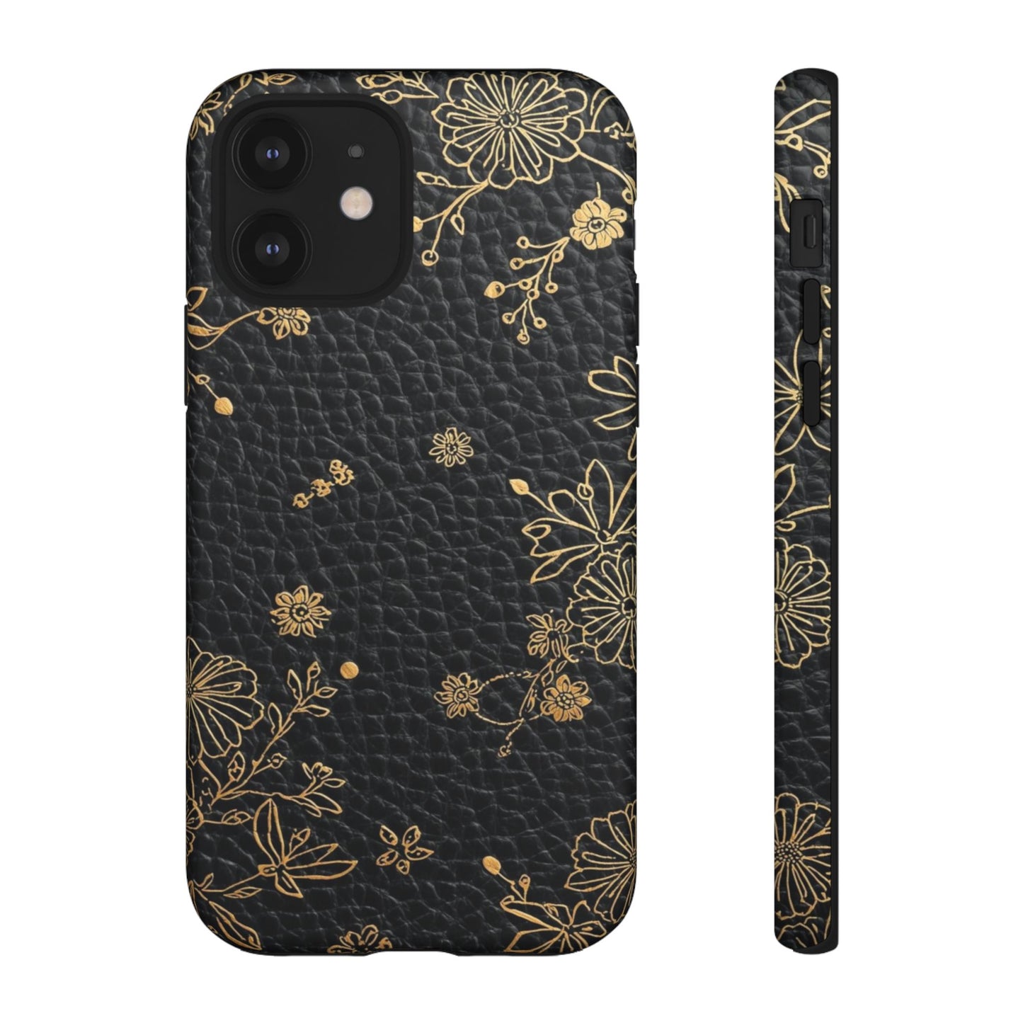 Floral Gold Foil Leather Texture Tough Phone Case