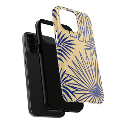 Tropical Palm Pattern Tough Phone Case — Navy Blue Fan Leaves on Sand