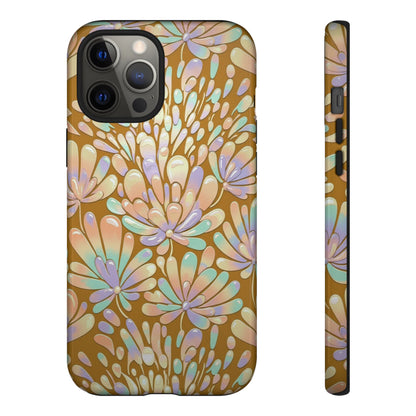 Floral Burst Tough Phone Case – Gold Pastel Botanical Protection