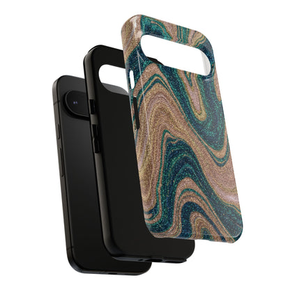 Marbled Teal & Gold Phone Case — Glitter Swirl Tough Case