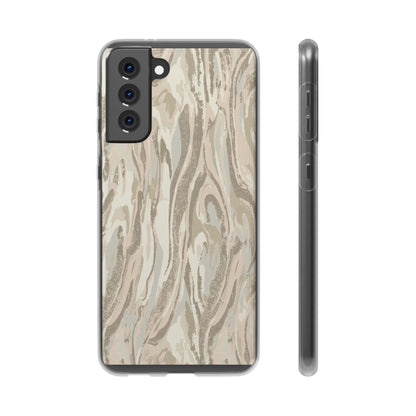 Neutral Marble Swirl Flexi Phone Case — Beige Abstract Protective Cover