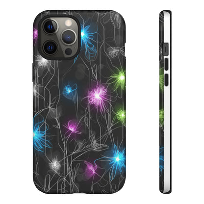 Neon Floral Tough Phone Case — Glow Flower Protective iPhone Cover