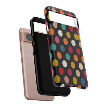 Polka Dot Tough Phone Case – Colorful Retro Dots on Black
