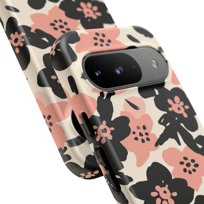 Floral Phone Case — Pink & Black Retro Blossom Protective Cover