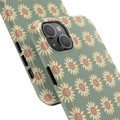 Daisy Pattern Tough Phone Case — Retro Floral Protective Cover