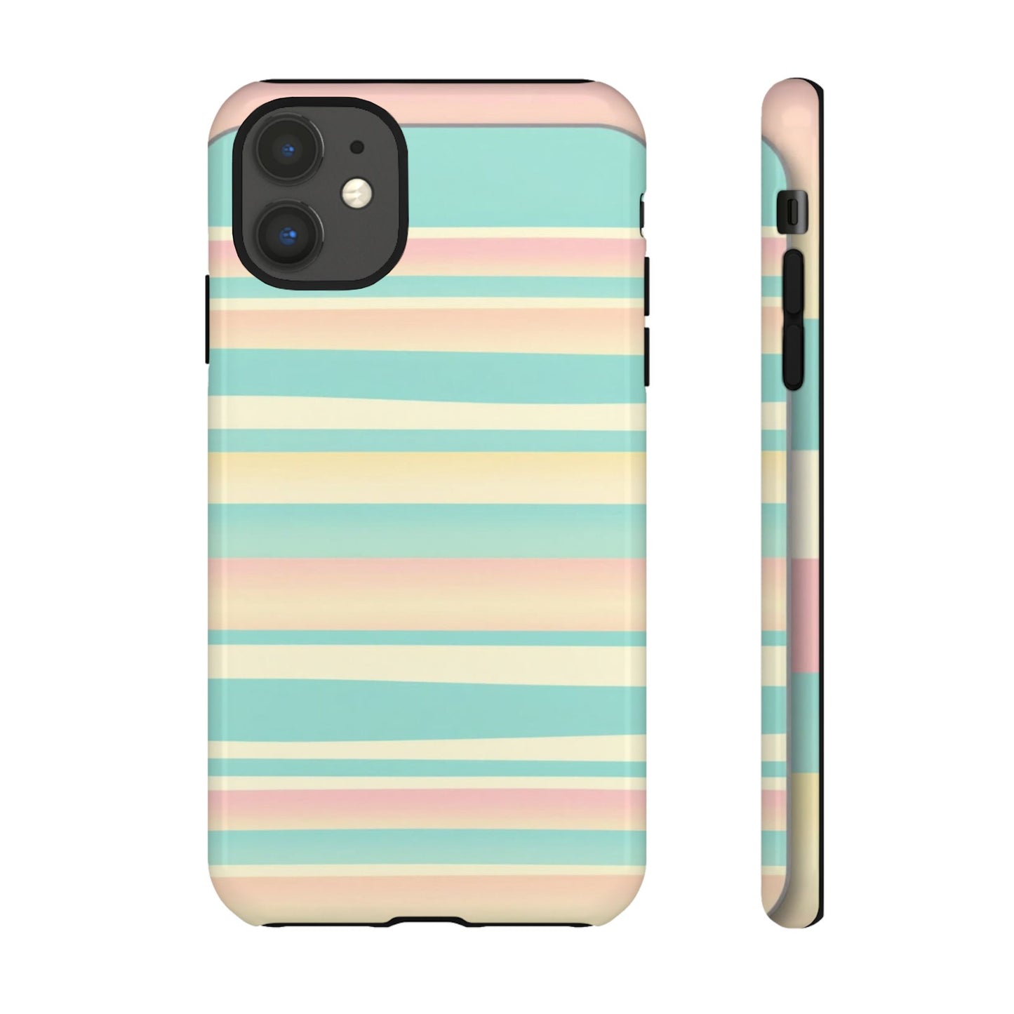 Pastel Striped Tough Phone Case — Mint, Peach & Cream Protective Cover