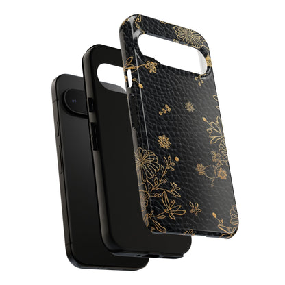 Floral Gold Foil Leather Texture Tough Phone Case