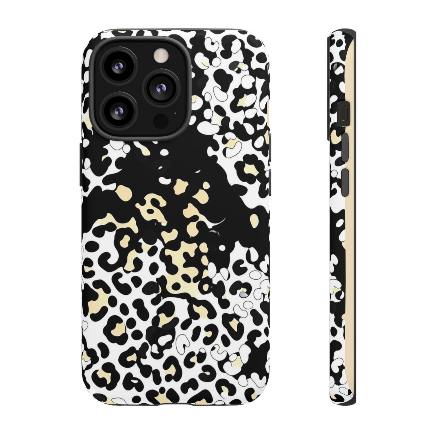 Leopard Splash Tough Phone Case — Black & Cream Animal Print Protective Cover
