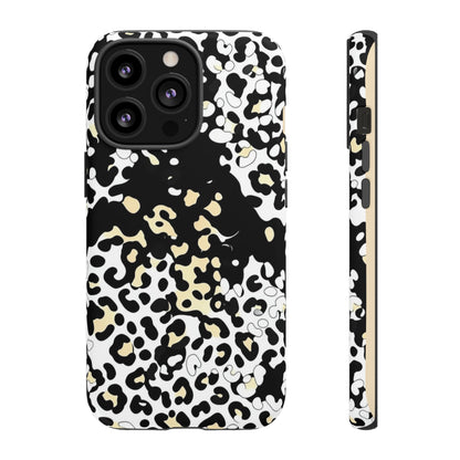 Leopard Splash Tough Phone Case — Black & Cream Animal Print Protective Cover