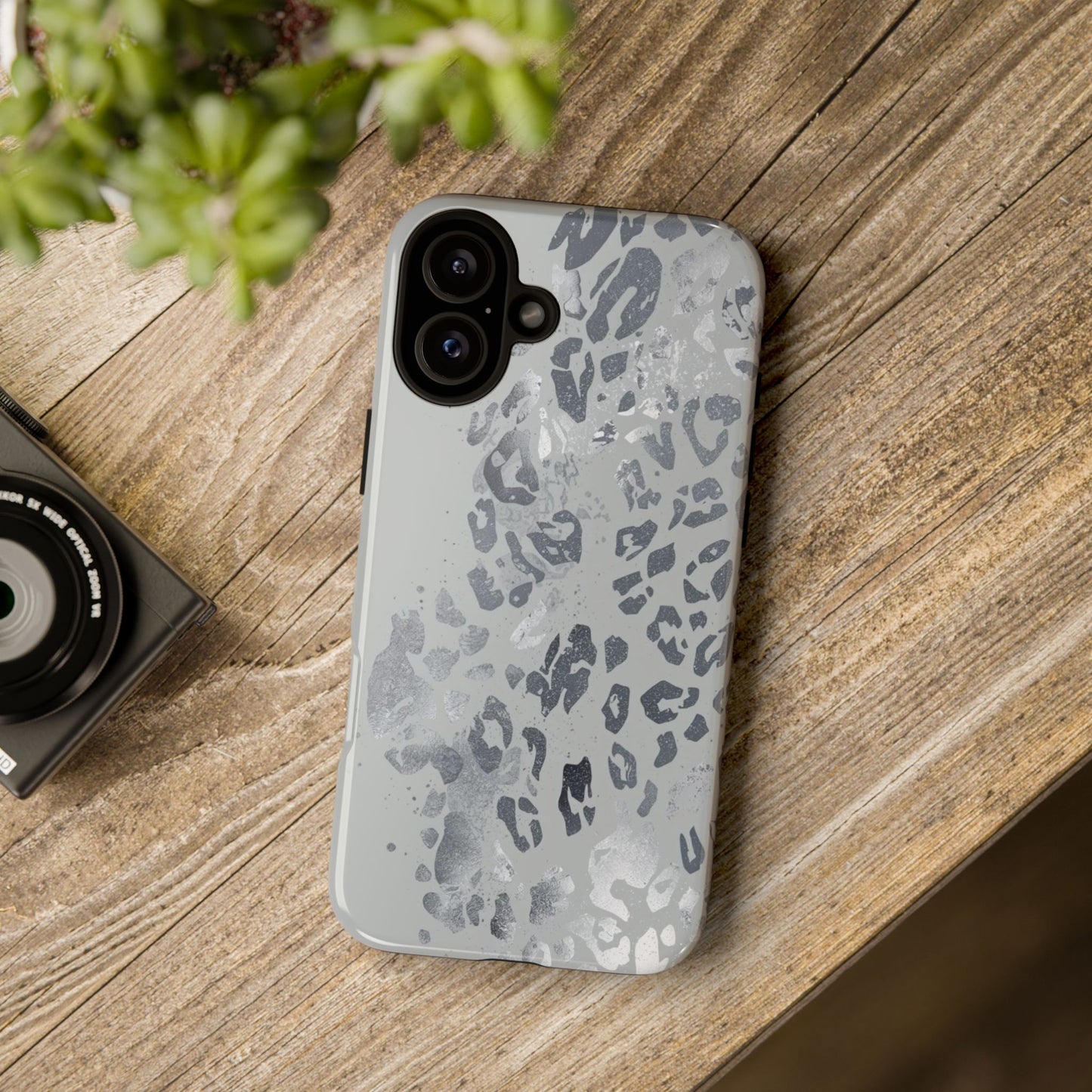 Gray Leopard Print Tough Phone Case