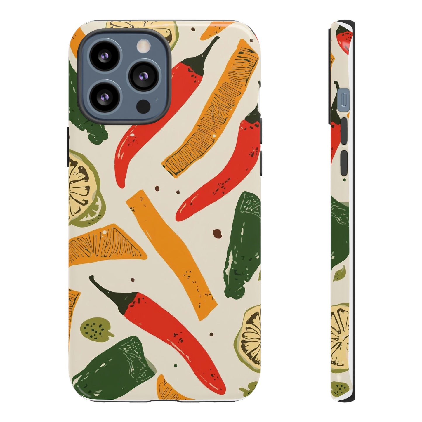 Spicy Peppers Phone Case – Colorful Chili, Lime & Citrus Pattern