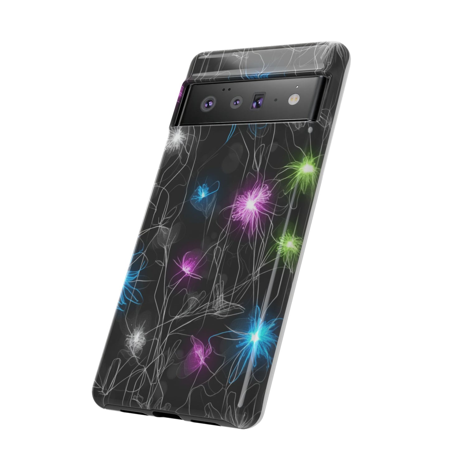Neon Floral Tough Phone Case — Glow Flower Protective iPhone Cover
