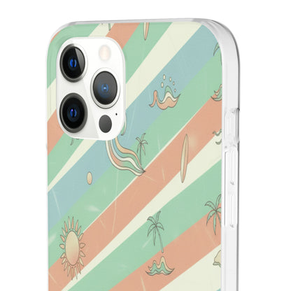 Beach Vibes Phone Case — Retro Pastel Surf & Palm Protective Flexi Case