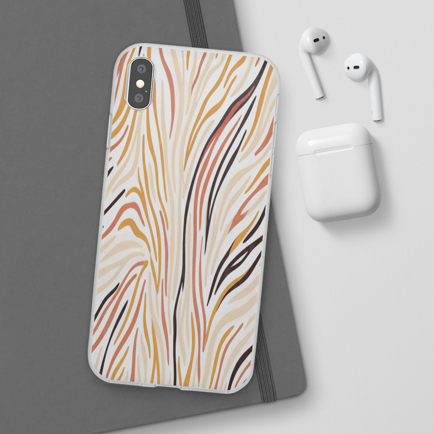 Marbled Neutral Stripe Phone Case — Abstract Beige & Terracotta Flexi Case