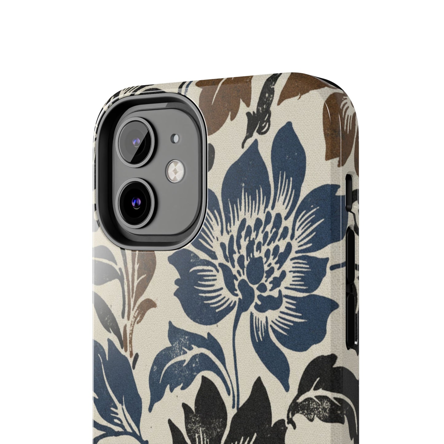 Floral Vintage Tough Phone Case — Blue & Brown Botanical Protection