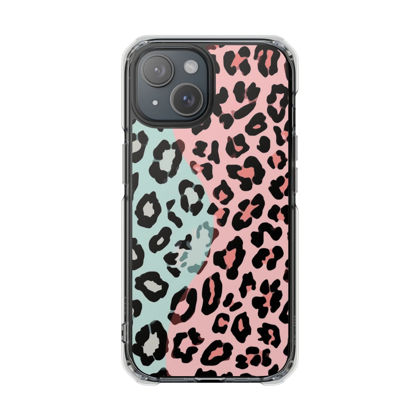 Clear Magnetic Phone Case — Pink & Mint Leopard Print