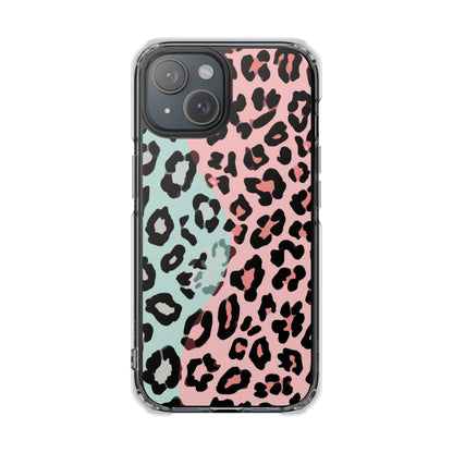 Clear Magnetic Phone Case — Pink & Mint Leopard Print
