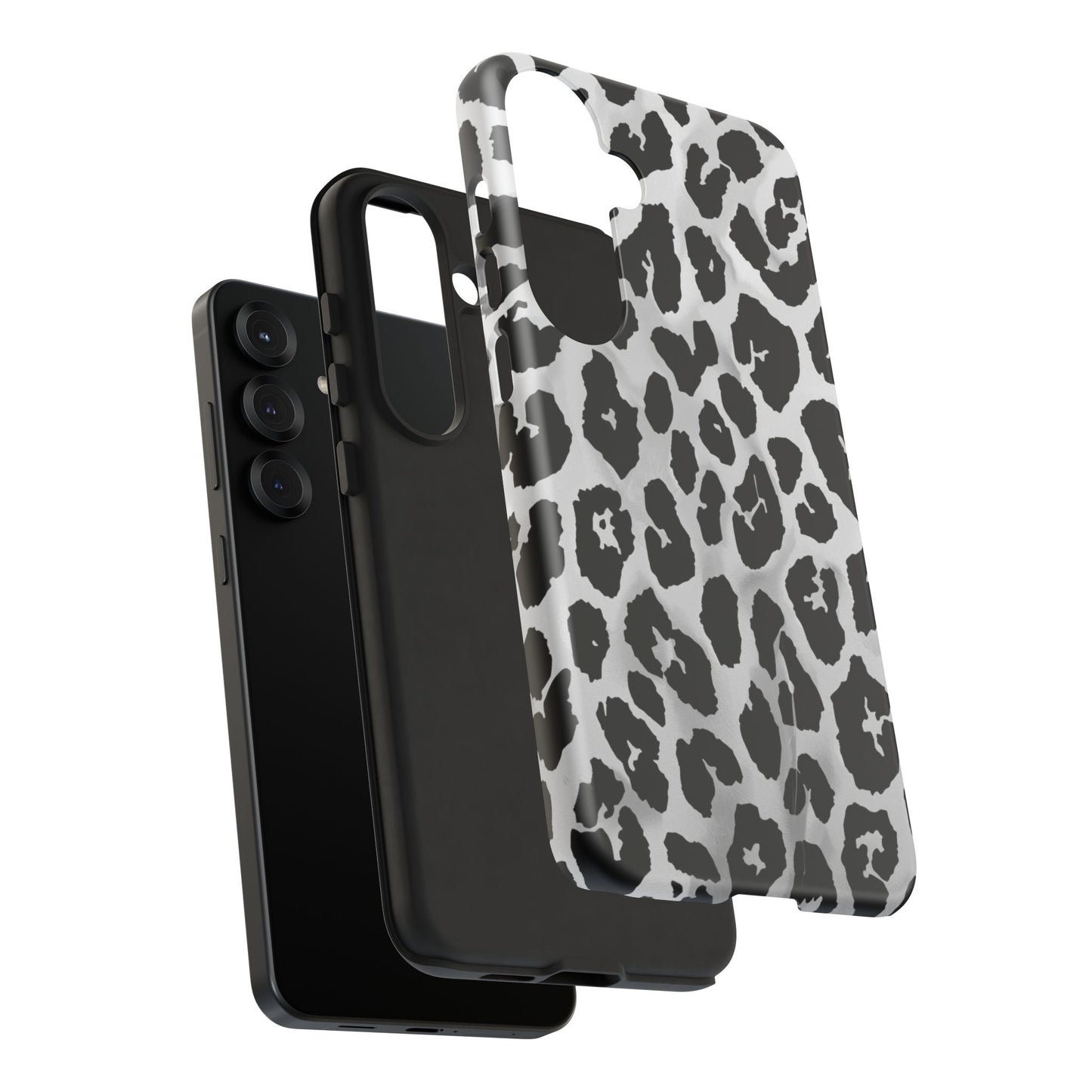 Leopard Print Tough Phone Case – Black & White Animal Pattern Protective Cover