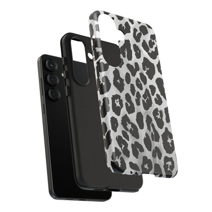 Leopard Print Tough Phone Case – Black & White Animal Pattern Protective Cover