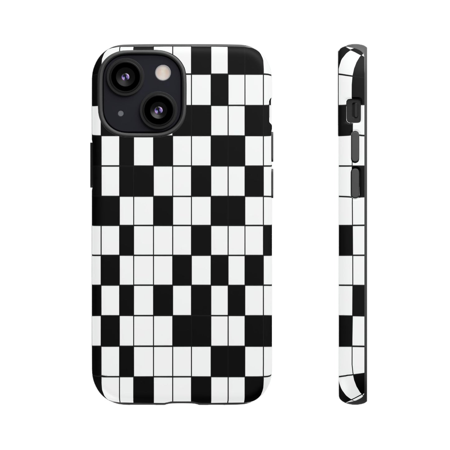 Crossword Grid Phone Case — Black & White Puzzle Pattern Tough Phone Cover